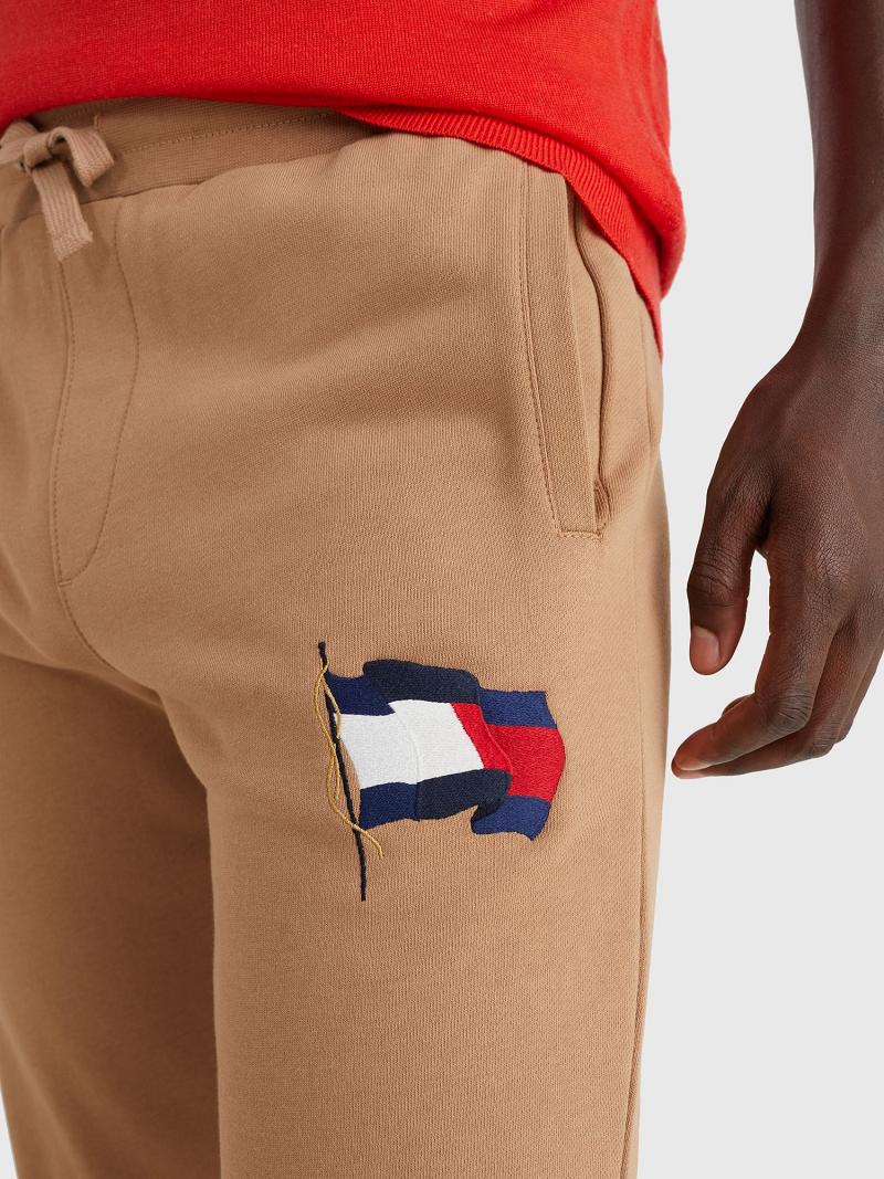 Férfi Tommy Hilfiger Wavy Flag Melegítő Nadrág Barna | HU 936DFM